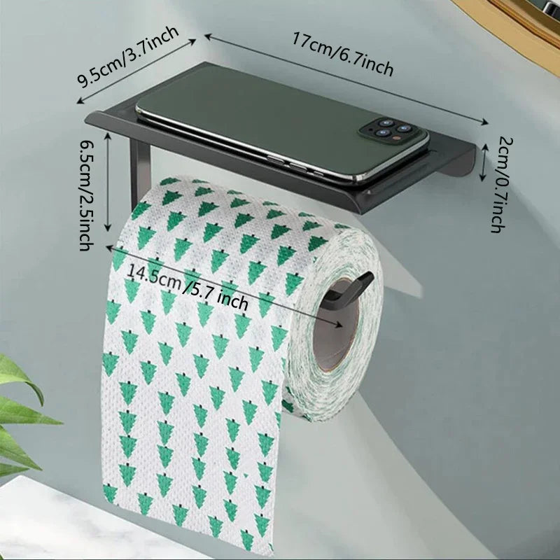 Stylish Gunmetal Aluminum Toilet Roll Holder With Integrated Shelf For iPhone Wall Mounted WC Phone Holder Shelf Towel Roll Shelf Modern Bathroom Accessories