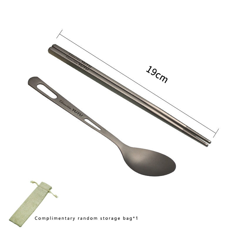 Pure Titanium Portable Tableware Set Frosted Titanium Knife Fork Spoon Chopsticks Cutlery For Camping Travel Survival Etc