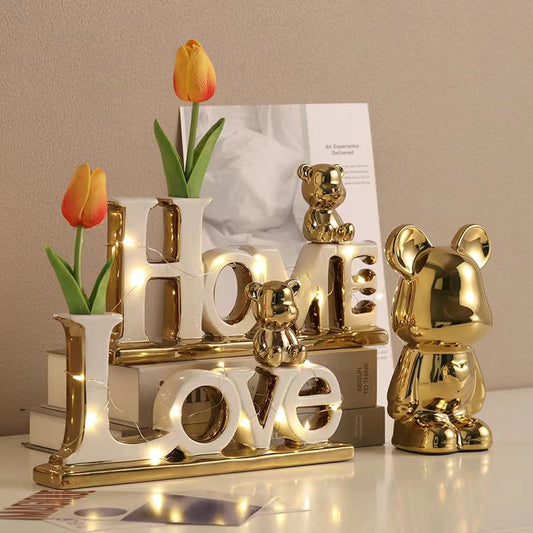 Cute Ornamental 3D Ceramic Love Bear Ornament For Living Room Coffee Table Sideboard Mantelpiece Bedroom Creative Home Decor Trends