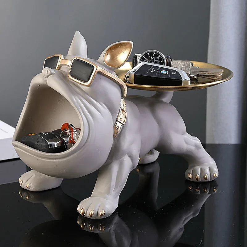 Big Mouth Bulldog Resin Statue – Cool Dog Storage Box Figurine For Living Room Coffee Table Trendy Home Decor For Dog Lovers