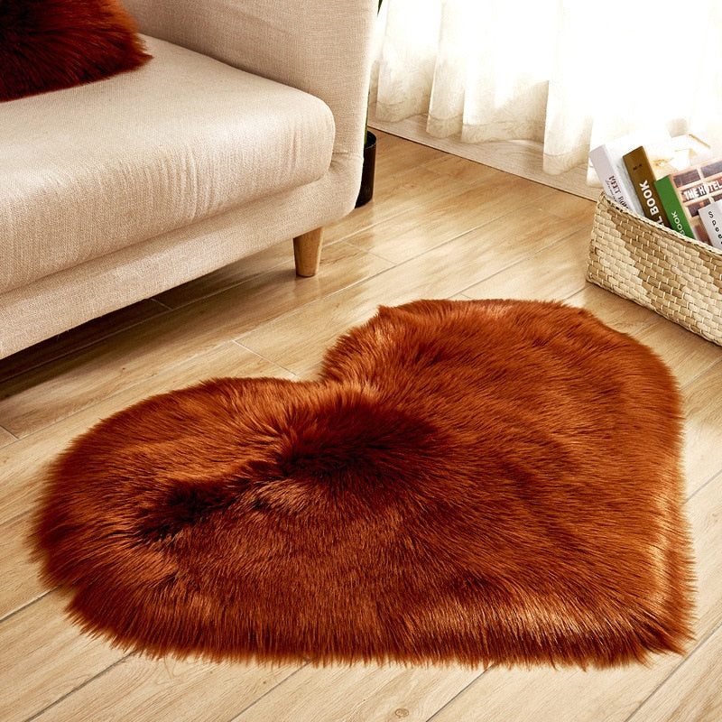 Soft Plush Fluffy Heart Rug Floor Mat For Living Room Bedroom Anti Slip Deep Pile Rug - Choose Your Color!