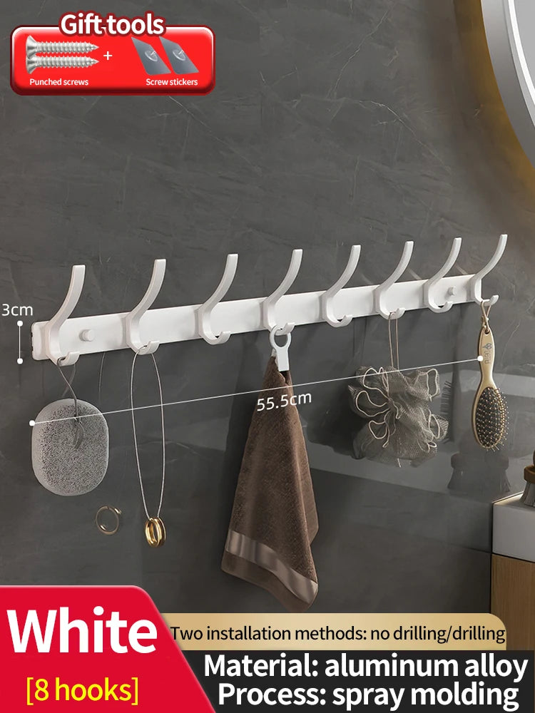 Modern Aluminium Door Hook Rails No Drilling Required - Sleek Metal Wall Hanging Organizer for Clothes, Coats & Accessories
