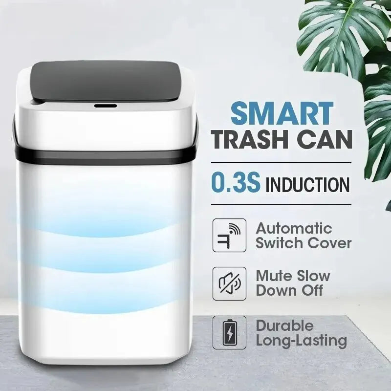 13L Eco-Friendly Kitchen & Bathroom Trash Can with Touch-Free Induction Sensor and Odor Isolation - Waterproof, Mute & Automatic Motion Sensor Trash Bin with Built-In Structure & Trash Bag Fixing Design