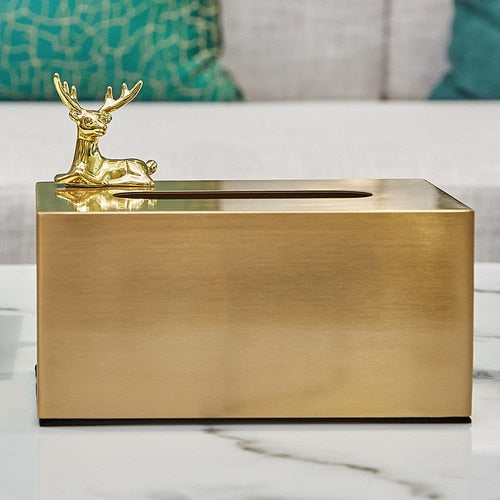 Light Luxury Golden Brass Crafted Tissue Box Modern Geometric Square Housing For Tissues Napkins Etc Living Room Dining Room Decor