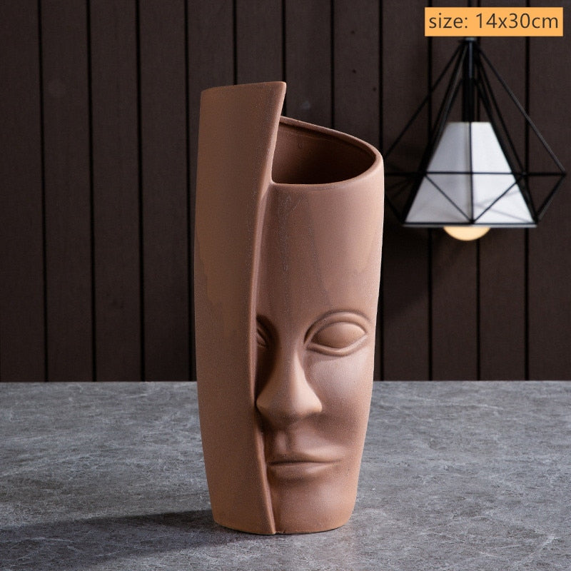 Modern Trendy Face Pot Contemporary Ceramic Human Face & Lips Flower Pot Vase For Floral Arrangements Creative Home Interior Decor