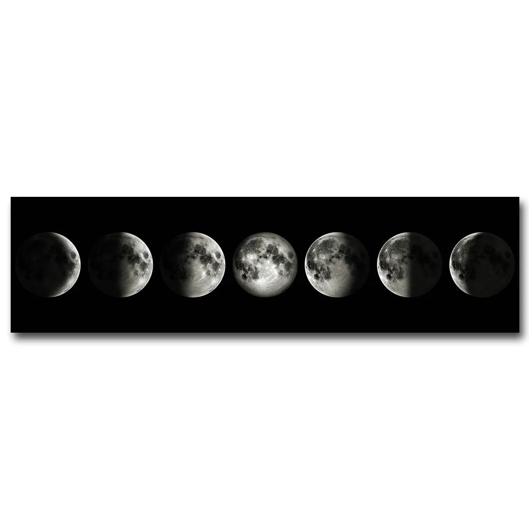 Moon Phases Black White Wall Art Fine Art Canvas Print Wide Format Picture For Bedroom Above The Bed Art For Above The Sofa