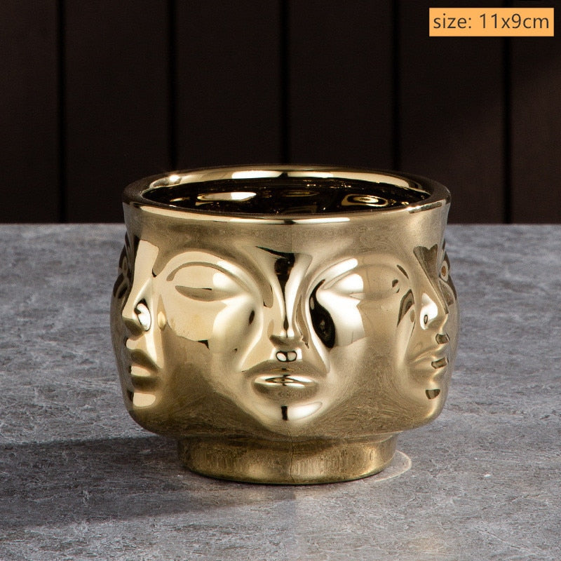 Modern Trendy Face Pot Contemporary Ceramic Human Face & Lips Flower Pot Vase For Floral Arrangements Creative Home Interior Decor