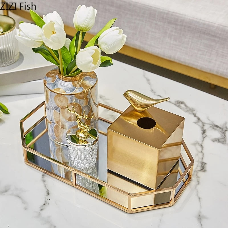 Light Luxury Golden Brass Crafted Tissue Box Modern Geometric Square Housing For Tissues Napkins Etc Living Room Dining Room Decor