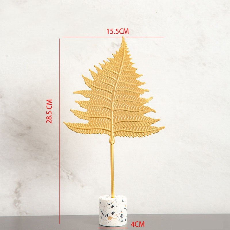 Nordic Golden Auspicious Leaf Craft Sculpture Ornamental Decoration For Living Room Coffee Table Mantelpiece Trendy Home Decor Accessories