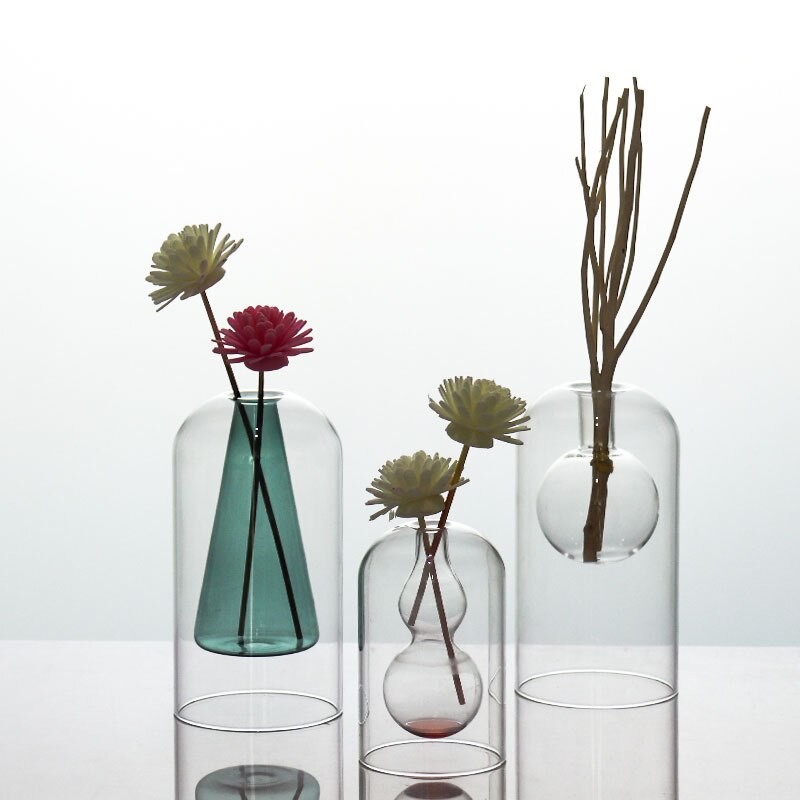 Modern Colorful Abstract Handcrafted Double-Layer Glass Vase for Hydroponic Plants and Flowers