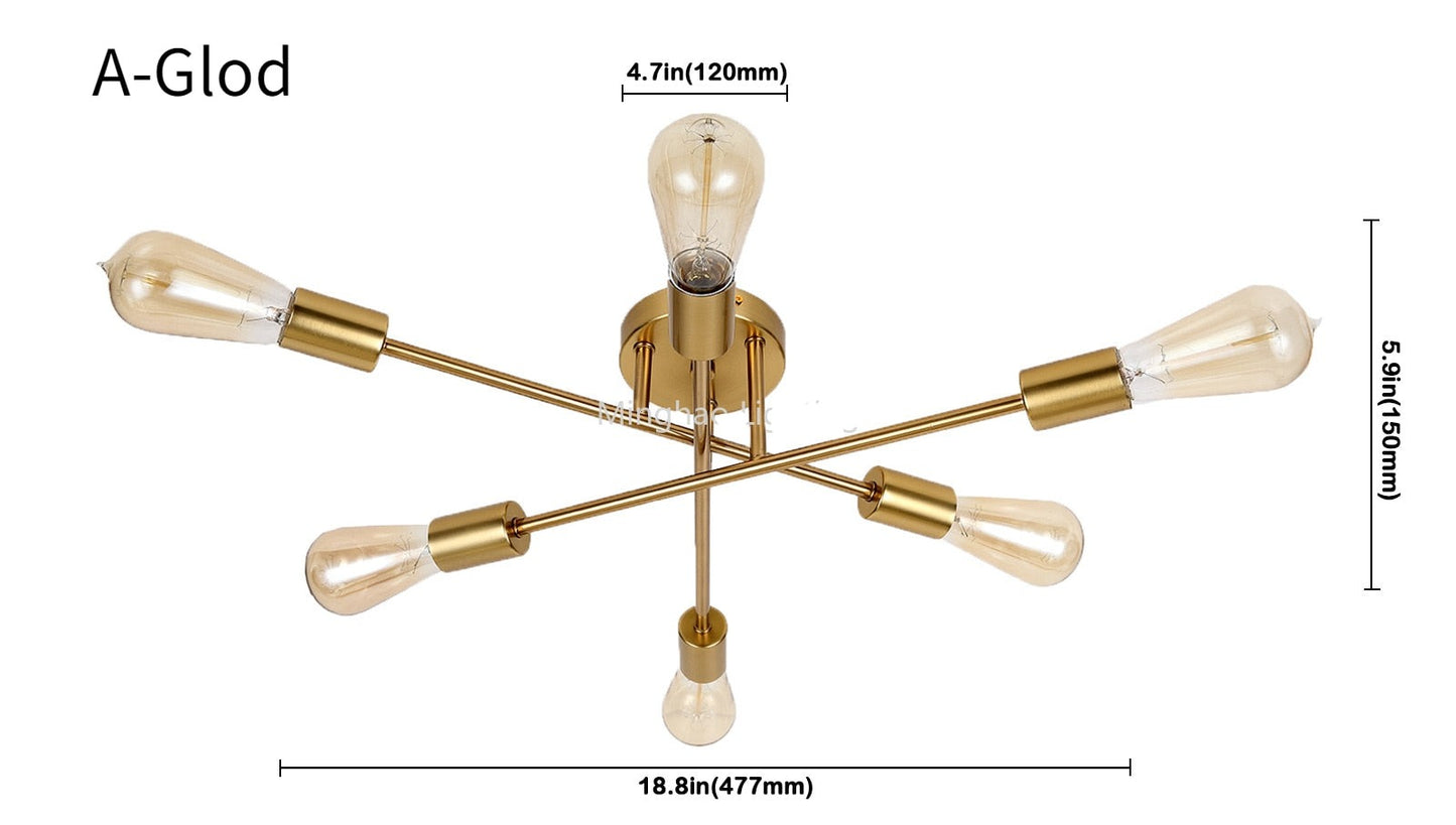 Modern Classic Starburst LED Chandelier Brushed Gold Semi-Flush Mounted Ceiling Light For Living Room Dining Room Trending Home Decor