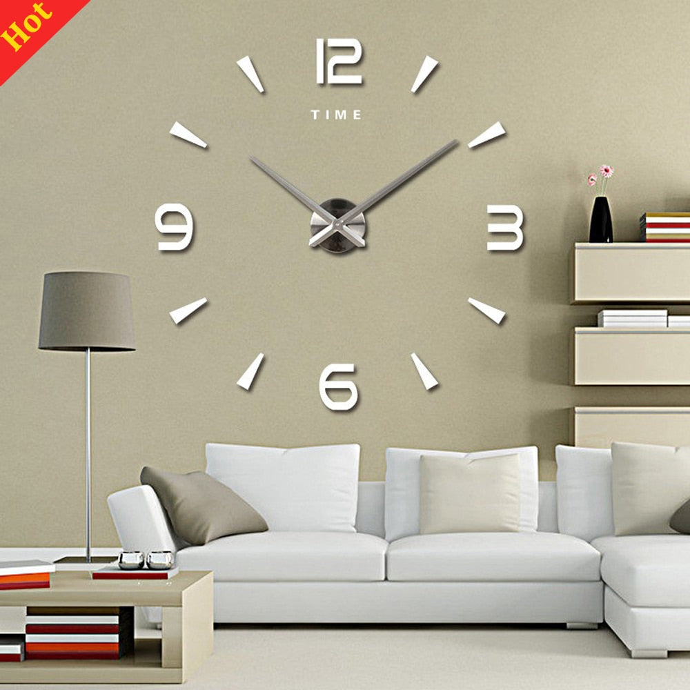 Large Wall Clock Quartz 3D DIY Big Watch with TIME Letter Decor Chrome Numerals Big Clock 1mtr Diameter