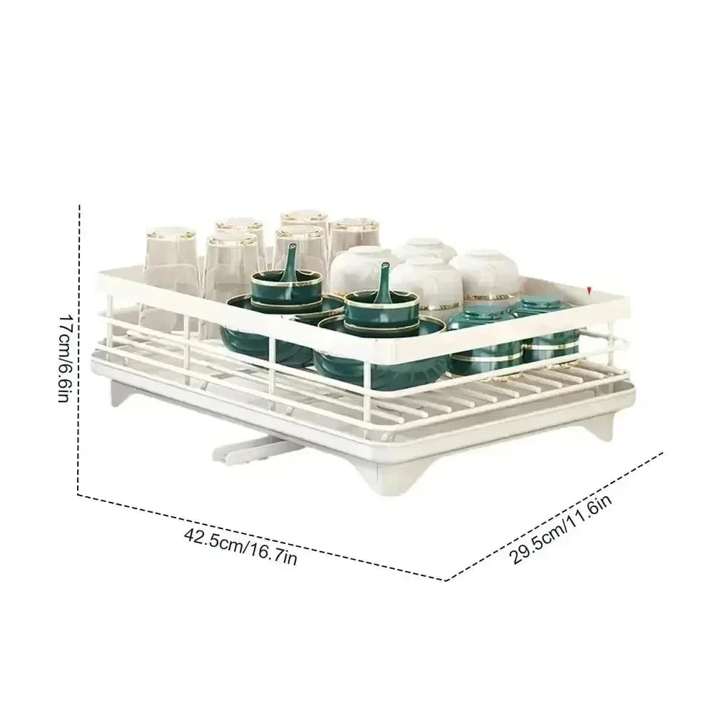 Adjustable Over-Sink Dish Drying Rack – Kitchen Drainboard Organizer for Plates & Cutlery Storage Finished in Black or White