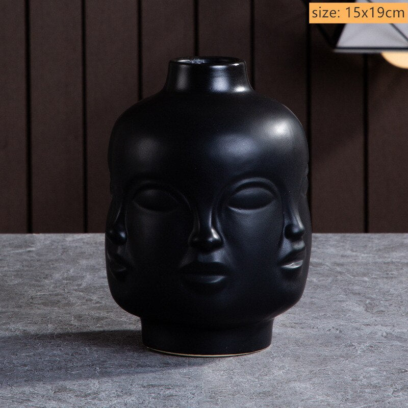 Modern Trendy Face Pot Contemporary Ceramic Human Face & Lips Flower Pot Vase For Floral Arrangements Creative Home Interior Decor