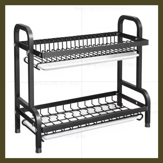 Two-Tier Compact Dish Drying Rack with Draining Board and Utensil Holder Rust-Proof Kitchen Dish Drainer For Narrow Spaces