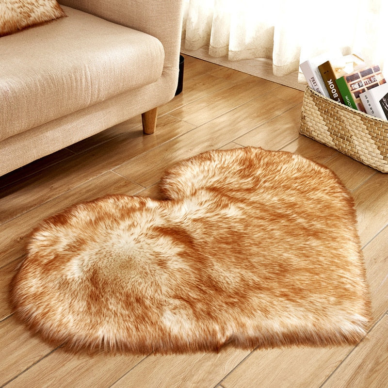 Soft Plush Fluffy Heart Rug Floor Mat For Living Room Bedroom Anti Slip Deep Pile Rug - Choose Your Color!