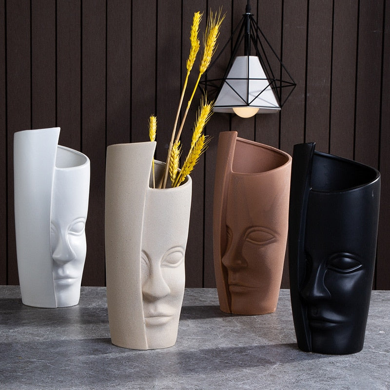 Modern Trendy Face Pot Contemporary Ceramic Human Face & Lips Flower Pot Vase For Floral Arrangements Creative Home Interior Decor