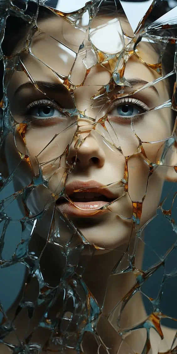 Abstract Colorful Broken Woman Face Portrait Posters: Modern Aesthetic Canvas Print Wall Art for Your Walls