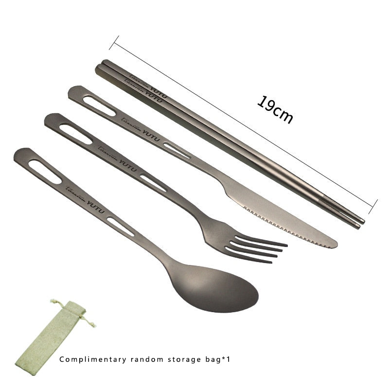 Pure Titanium Portable Tableware Set Frosted Titanium Knife Fork Spoon Chopsticks Cutlery For Camping Travel Survival Etc