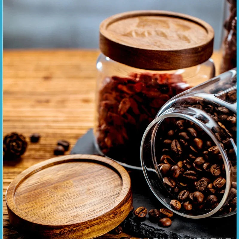 Airtight Food Storage Glass Jars With Bamboo Lid Stylish & Practical Jars For Storing Coffees Tea Leaves Grains Beans Spices Herbs etc