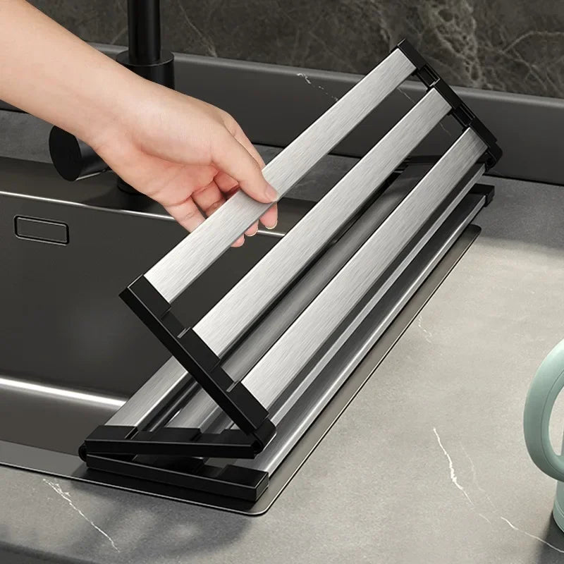 StreamLine Dish Rack – Folding Retractable Sink Rack Grade 304 Stainless Steel Kitchen Drainage Rack Worktop Organizer for Clean Countertop