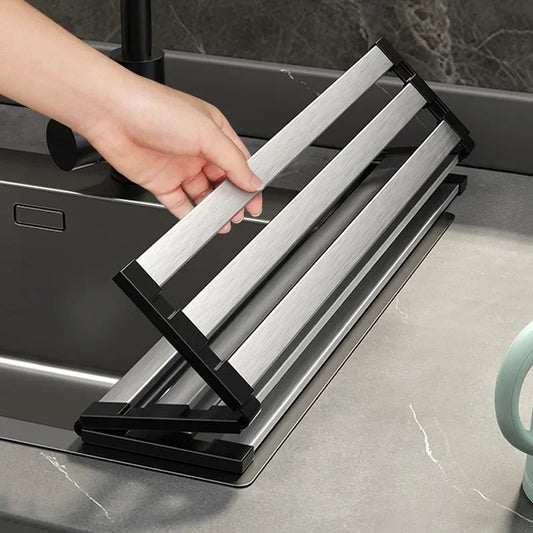 StreamLine Dish Rack – Folding Retractable Sink Rack Grade 304 Stainless Steel Kitchen Drainage Rack Worktop Organizer for Clean Countertop