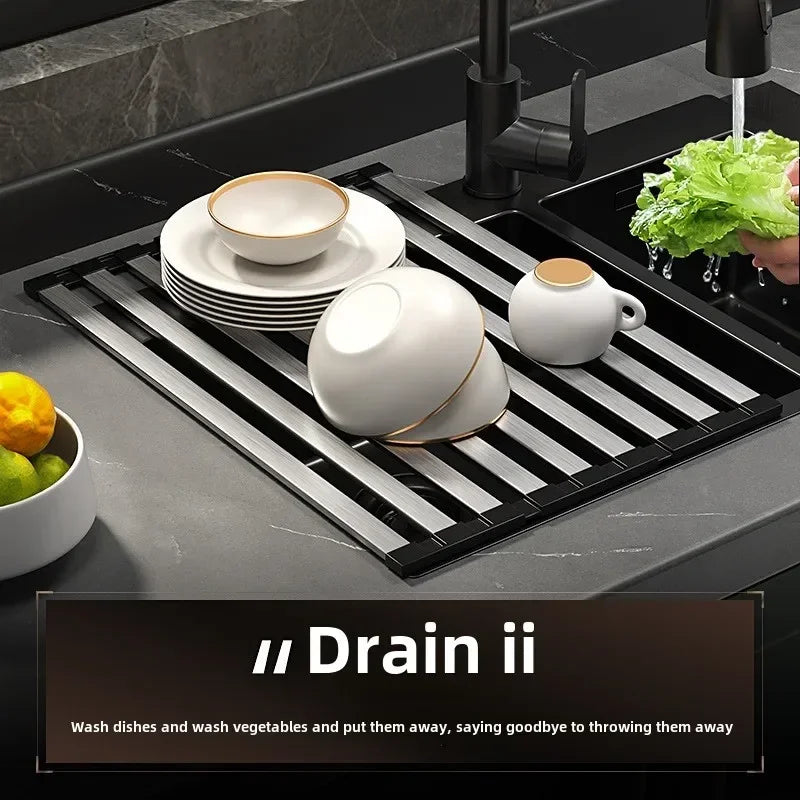 StreamLine Dish Rack – Folding Retractable Sink Rack Grade 304 Stainless Steel Kitchen Drainage Rack Worktop Organizer for Clean Countertop