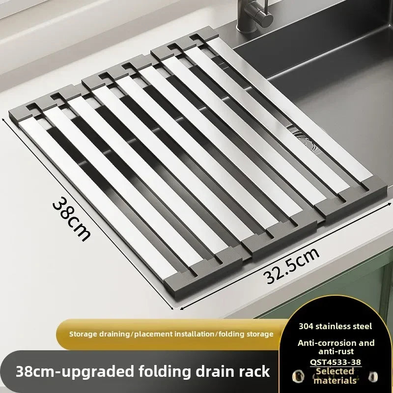 StreamLine Dish Rack – Folding Retractable Sink Rack Grade 304 Stainless Steel Kitchen Drainage Rack Worktop Organizer for Clean Countertop