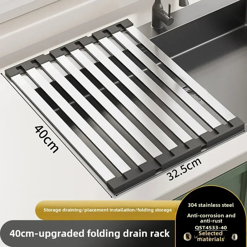 StreamLine Dish Rack – Folding Retractable Sink Rack Grade 304 Stainless Steel Kitchen Drainage Rack Worktop Organizer for Clean Countertop