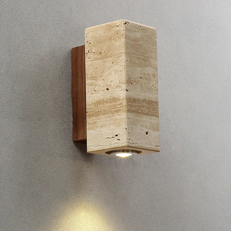 Travertine Wabi Sabi LED Wall Light – Beige Marble Wall Light for Living Room, Bedroom & Hallway