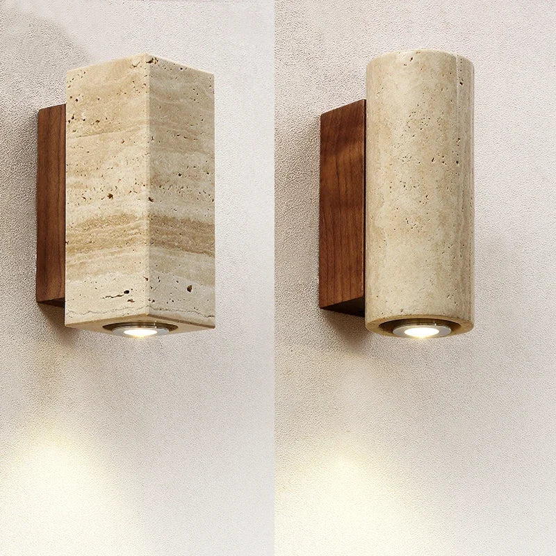 Travertine Wabi Sabi LED Wall Light – Beige Marble Wall Light for Living Room, Bedroom & Hallway