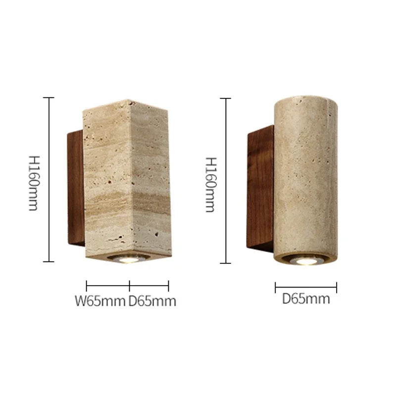 Travertine Wabi Sabi LED Wall Light – Beige Marble Wall Light for Living Room, Bedroom & Hallway
