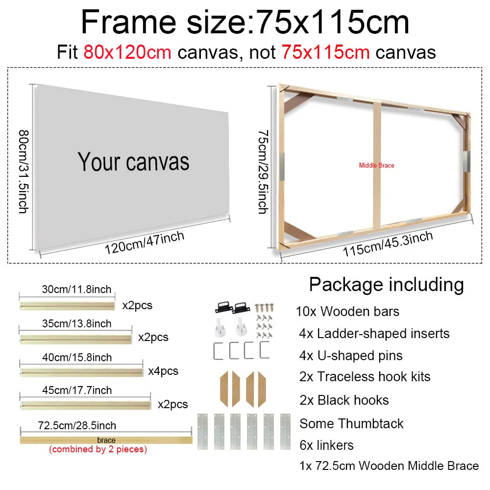 Wooden Canvas Frames – 30×40 40×50 60×90cm 70x100cm etc Popular Sizes for Art & Photography etc Natural Wood DIY Canvas Framing Kits 45x95