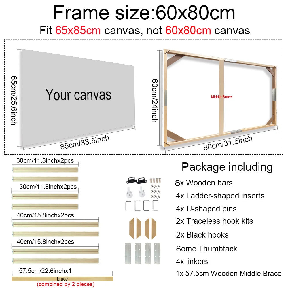 Wooden Canvas Frames – 30×40, 40×50, 60×90cm, 70x100cm etc Popular Sizes for Art & Photography etc Natural Wood DIY Canvas Framing Kits