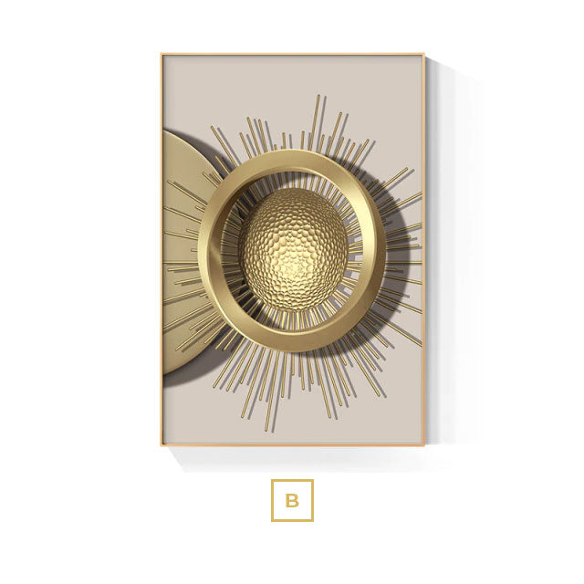 Golden Sun Moon Abstract Geometric Wall Art Fine Art Canvas Prints Modern Aesthetics Pictures For Luxury Living Room Home Office Interior Decor