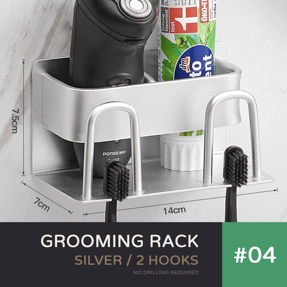 Bathroom Grooming Rack Toothbrush Holder Razor Stand Cosmetics Organizer Shelf Modern Wall Mounted Aluminum Washroom Essentials