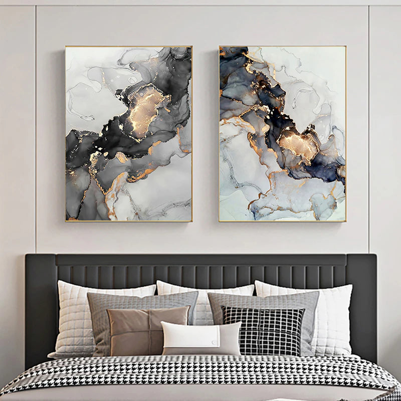 Black Golden Marble Print Wall Art Fine Art Canvas Poster Modern Abstract Pictures For Luxury Apartment Living Room Bedroom Home Office Interior Decor