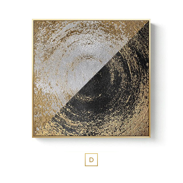 Black Golden Abstract Symmetry Wall Art Fine Art Canvas Prints Square Format Pictures For Loft Apartment Living Room Modern Luxury Interior Decor