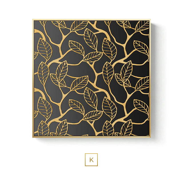 Black Golden Abstract Symmetry Wall Art Fine Art Canvas Prints Square Format Pictures For Loft Apartment Living Room Modern Luxury Interior Decor