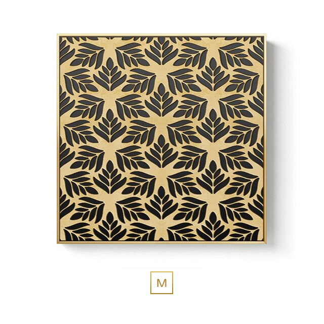 Black Golden Abstract Symmetry Wall Art Fine Art Canvas Prints Square Format Pictures For Loft Apartment Living Room Modern Luxury Interior Decor
