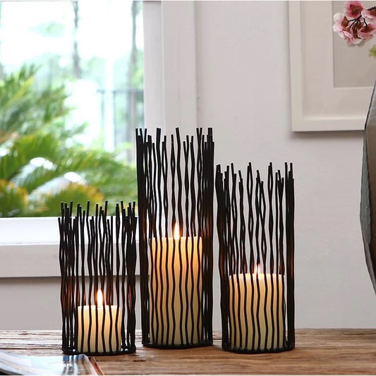 Black Metal Bohemian Candlesticks Moroccan Style Classical Candle Holders For Living Room Dining Room Decor Tealight Holder