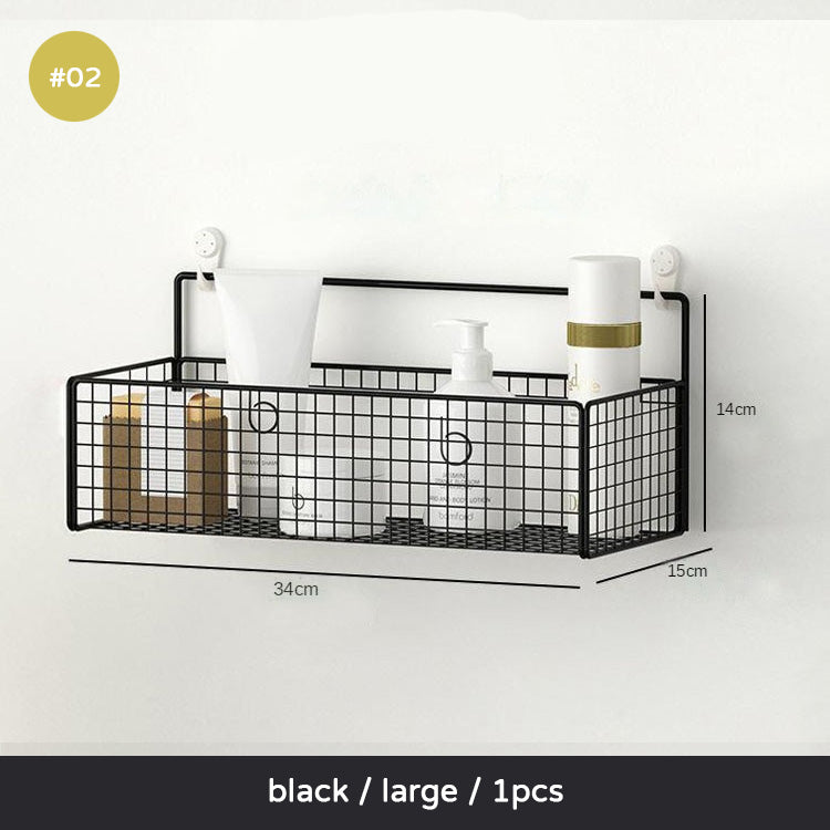 Black White Bathroom Racking Shelving For Shampoos Lotions Toiletries Cosmetics Storage Solution For Washroom No Drill Wall Mounted