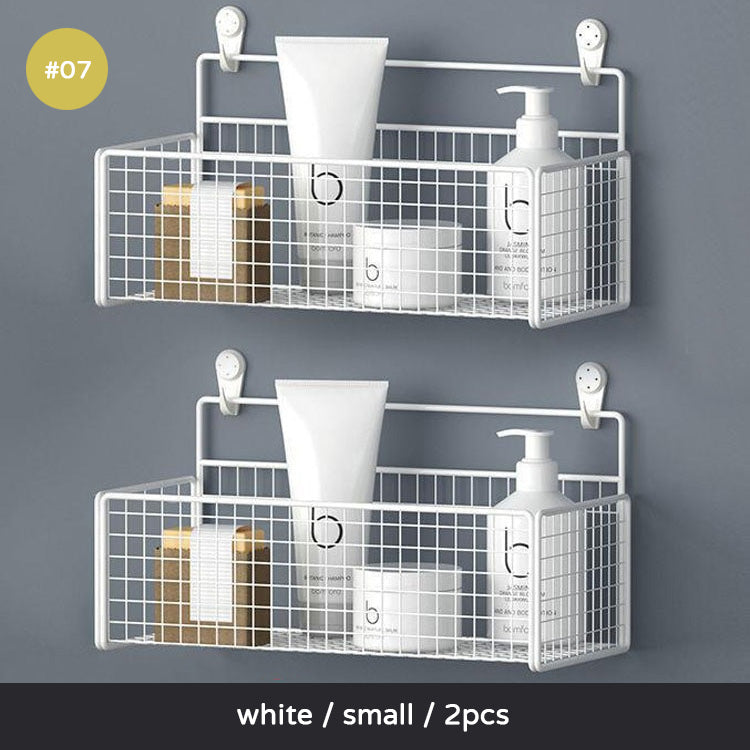 Black White Bathroom Racking Shelving For Shampoos Lotions Toiletries Cosmetics Storage Solution For Washroom No Drill Wall Mounted