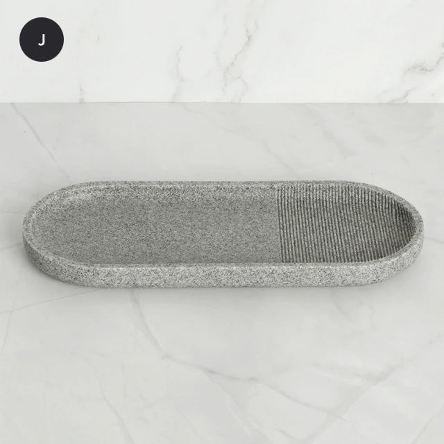 Contemporary Design Bathroom Accessories Liquid Soap Dispenser Toothbrush Holder Hand SoapTray Tumbler Luxury Washroom Set in Granite Gray and Yellow Sand