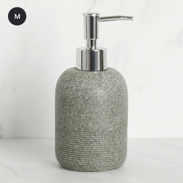 Contemporary Design Bathroom Accessories Liquid Soap Dispenser Toothbrush Holder Hand SoapTray Tumbler Luxury Washroom Set in Granite Gray and Yellow Sand
