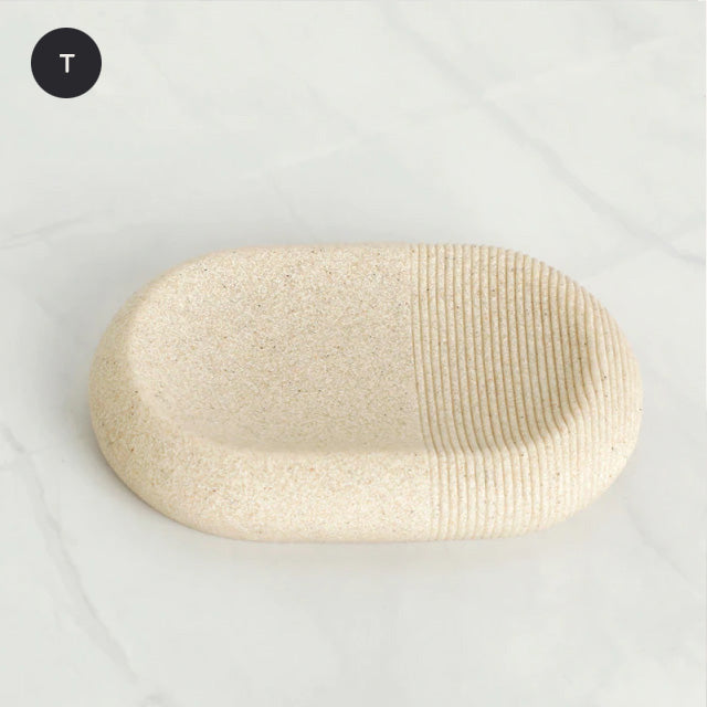 Contemporary Design Bathroom Accessories Liquid Soap Dispenser Toothbrush Holder Hand SoapTray Tumbler Luxury Washroom Set in Granite Gray and Yellow Sand
