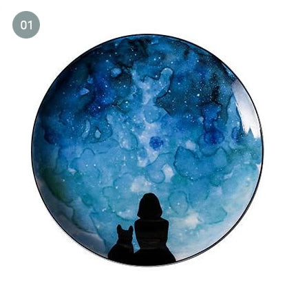 Deep Blue Starry Night Skies Designer Handmade Bone China Modern Ceramic Tableware Breakfast And Dinner Plates
