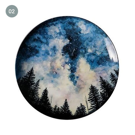 Deep Blue Starry Night Skies Designer Handmade Bone China Modern Ceramic Tableware Breakfast And Dinner Plates