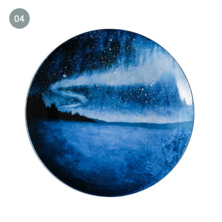 Deep Blue Starry Night Skies Designer Handmade Bone China Modern Ceramic Tableware Breakfast And Dinner Plates
