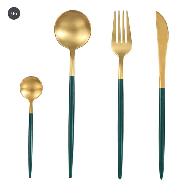 Elegant Golden Stainless Steel Dinnerware Cutlery Set Stainless Steel Steak Knife Fork Set Coffee Spoon Teaspoon Kitchen Tableware
